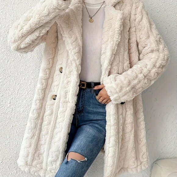 Beige Casual Women's Elegant Teddy Bear Coat - Picture 3 of 5